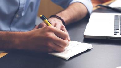 Entrepreneur writing copyright information